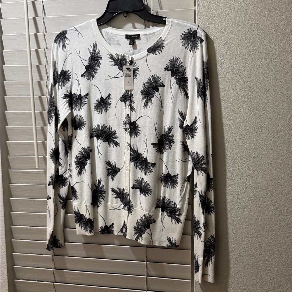 Talbots Monochrome Floral Knit Cardigan NEW size Small